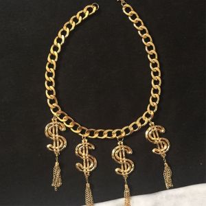 Moschino Dollars Tassels Chain Necklace Gold