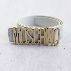 Moschino Logo Buckle Large Leather Belt White