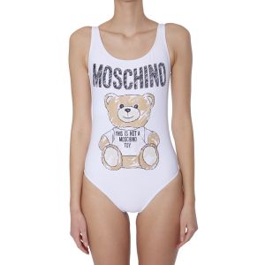 Moschino Brushstroke Teddy Bear Swimsuit White