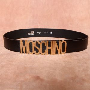 Moschino Logo Buckle Large Cow Leather Belt Black/Gold