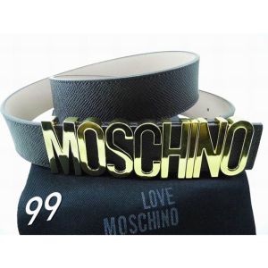 Moschino Logo Buckle Large Embossed Leather Belt Black