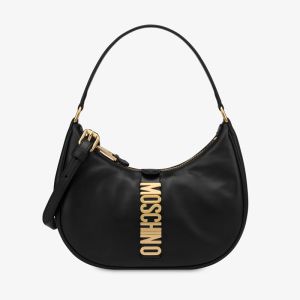 Moschino Lettering Logo Calfskin Hobo Bag Black