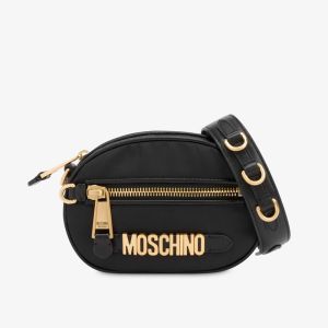 Moschino Lettering Logo Nylon Round Bag Black