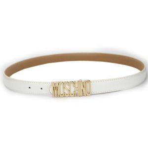 Moschino Logo Buckle Small Patent Leather Belt White
