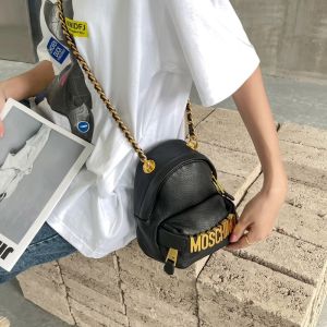 Moschino Lettering Logo Calfskin Mini Backpack Bag Black