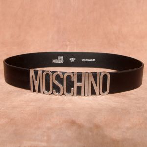 Moschino Logo Buckle Large Cow Leather Belt Black/Silver