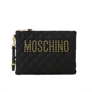 Moschino Studded Logo Quilted Clutch Black