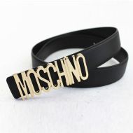 Moschino Logo Buckle Large Leather Belt Black
