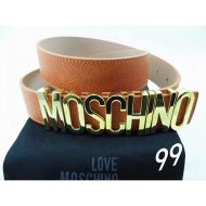 Moschino Logo Buckle Large Embossed Leather Belt Brown