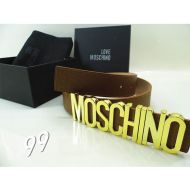 Moschino Logo Buckle Large Embossed Leather Belt Coffee