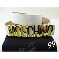 Moschino Logo Buckle Large Embossed Leather Belt White