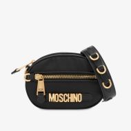 Moschino Lettering Logo Nylon Round Bag Black