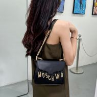 Moschino Logo Lettering Calfskin Crossbody Bag Black