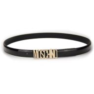 Moschino Logo Buckle Small Patent Leather Belt Black