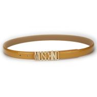 Moschino Logo Buckle Small Patent Leather Belt Brown