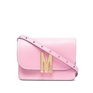 Moschino M Logo Calfskin Shoulder Bag Pink