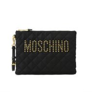 Moschino Studded Logo Quilted Clutch Black