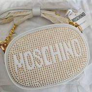 Moschino Studded Logo Small Shoulder Bag White